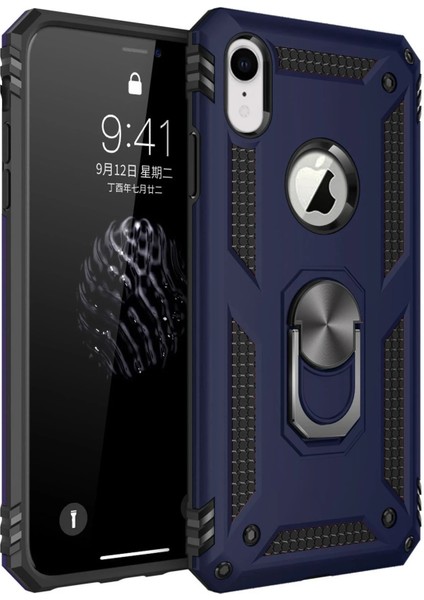 Apple iPhone Xr Kılıf Sofya Yüzüklü Silikon Kapak - Lacivert Glstd