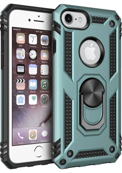 Apple iPhone 7 Kılıf Sofya Yüzüklü Silikon Kapak - Yeşil Glstd