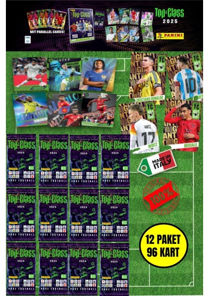 Panini Adrenalyn Top Class - 2025 Official Trading Card Futbolcu Kartları - 12 Paket (96 Kart)