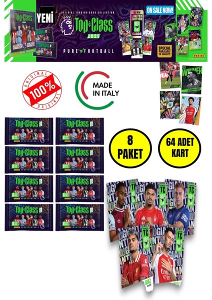 Panini Top Class 2025 Premier League Koleksiyon Futbolcu Kartları ( 4 Paket & 32 Adet Kart )