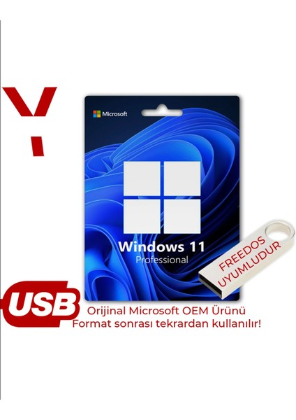 Windows 11 Pro 2025 Yükleme 64 GB Flash Bellek - Freedos Uyumlu - Aktarılabilir