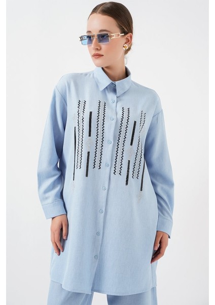 Desenli Tunik Pantolon Ikili Takım 6720 - Mavi