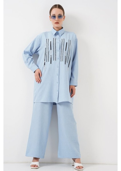 Desenli Tunik Pantolon Ikili Takım 6720 - Mavi