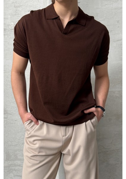 Erkek Oversize Pamuklu Polo Yaka Triko T-Shirt