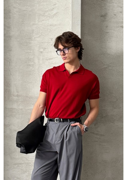 Erkek Oversize Pamuklu Polo Yaka Triko T-Shirt