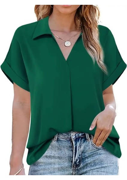 Kadın Kısa Kollu Yakalı Uzun Sandy Bluz fiyatları