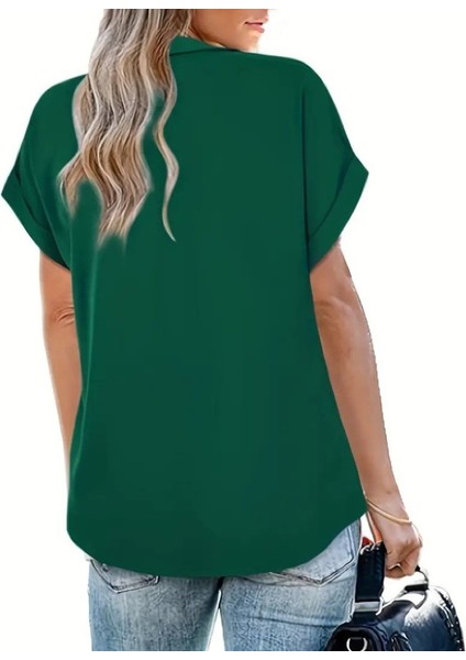 Kadın Kısa Kollu Yakalı Uzun Sandy Bluz fırsatları