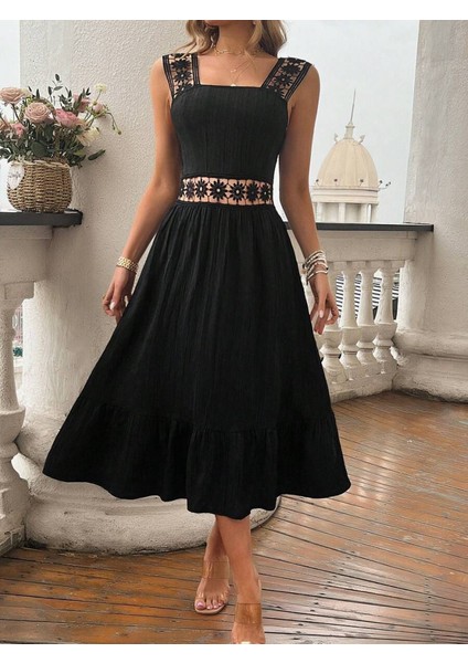 Kadın Askılı ve Beli Dantel Detaylı Fırfırlı Uzun Bürümcük Elbise fiyatları