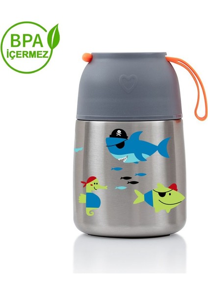 450ML Balık Baskılı Bebek Mama Saklama Termosu Vakumlu Çift Taraflı Termos