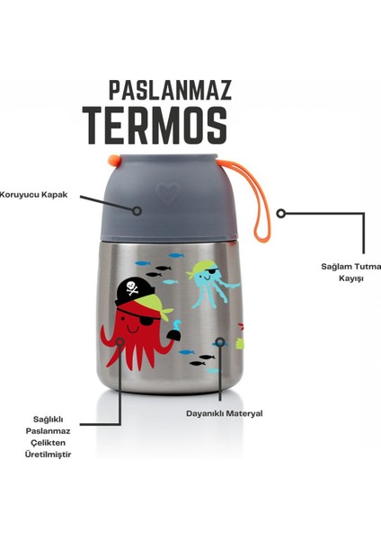 450ML Balık Baskılı Bebek Mama Saklama Termosu Vakumlu Çift Taraflı Termos modelleri