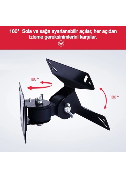 14-24'' Hareketli Tv Duvar Askı Aparatı 180° Dönebilen 15KG Taşıma Kapasiteli Sphc Çelik Siyah