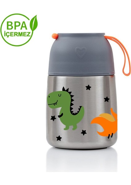 450ML Dinazor Baskılı Bebek Mama Saklama Termosu Vakumlu Çift Taraflı Termos