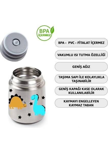 450ML Dinazor Baskılı Bebek Mama Saklama Termosu Vakumlu Çift Taraflı Termos fiyatları