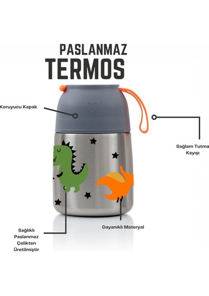 450ML Dinazor Baskılı Bebek Mama Saklama Termosu Vakumlu Çift Taraflı Termos modelleri