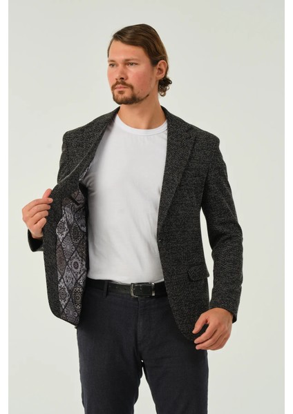Erkek Slim Fit Blazer Ceket Siyah Desenli fırsatları