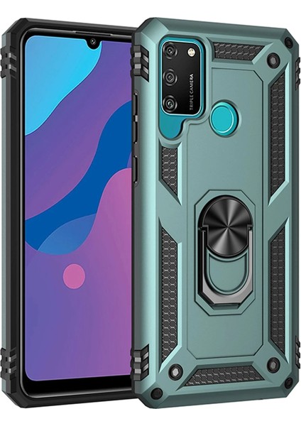 Huawei Y6P Kılıf Sofya Yüzüklü Silikon Kapak - Yeşil Glstd