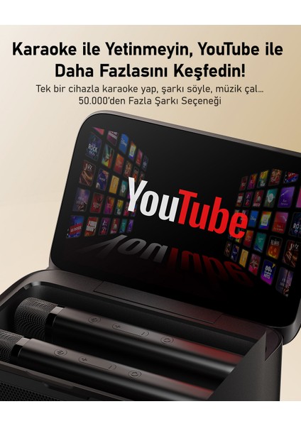 Partybox Shell S3 80W Karaoke Bluetooth Hoparlör Seti, 7.1" Dahili Tablet, 2 Kablosuz Mikrofon, Rgb Işıklı Taşınabilir Ses Bombası, Siyah indirimleri