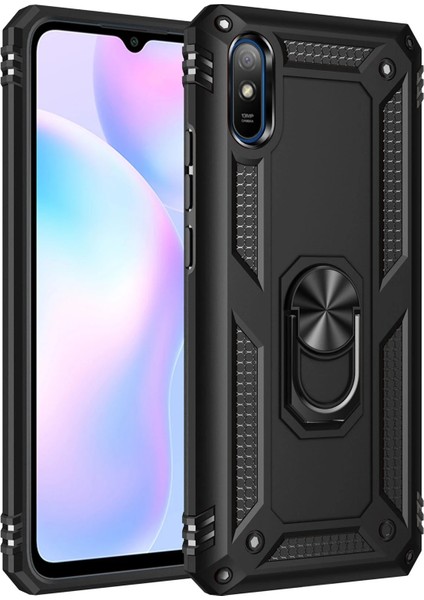 Xiaomi Redmi 9A Kılıf Sofya Yüzüklü Silikon Kapak - Siyah Glstd