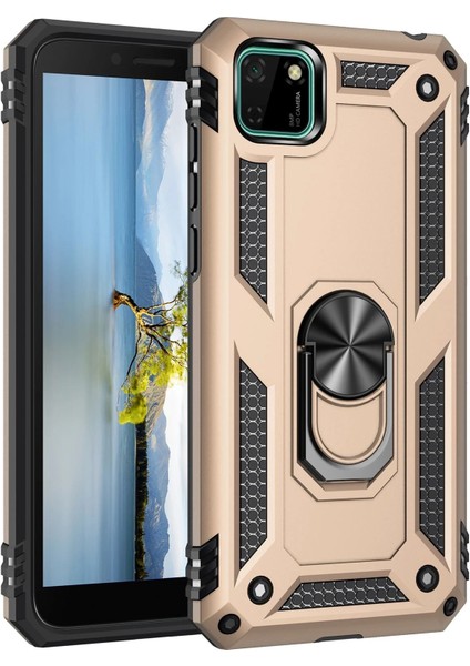 Huawei Y5P Kılıf Sofya Yüzüklü Silikon Kapak - Gold Glstd