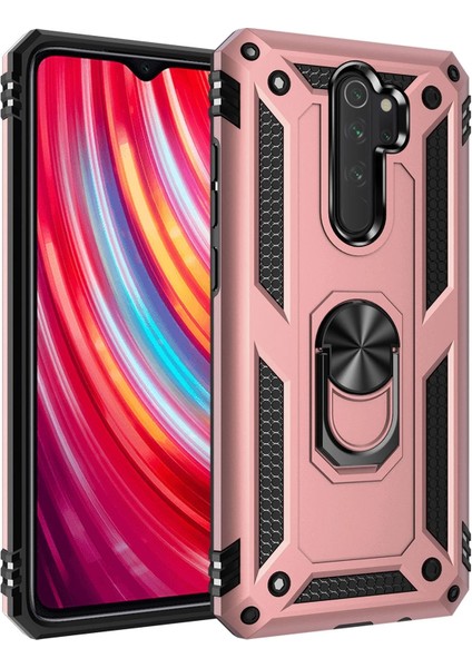 Xiaomi Redmi Note 8 Pro Kılıf Sofya Yüzüklü Silikon Kapak - Rose Glstd