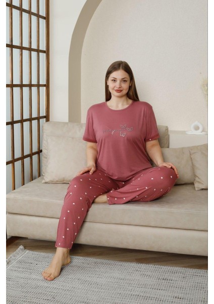 Kadın Milan Büyük Beden Bisiklet Yaka Kısa Kol Ince Pijama Takımı 7665/12- 1 Adet