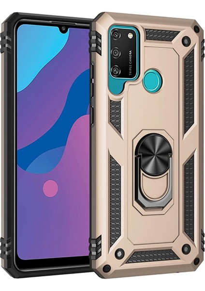 Huawei Y6P Kılıf Sofya Yüzüklü Silikon Kapak - Gold Glstd