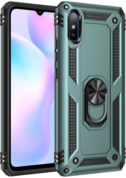 Xiaomi Redmi 9A Kılıf Sofya Yüzüklü Silikon Kapak - Yeşil Glstd