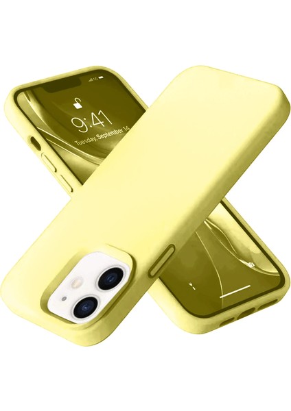 Apple iPhone 12 Kılıf Nano Içi Kadife Silikon- Sarı Glstd fiyatları