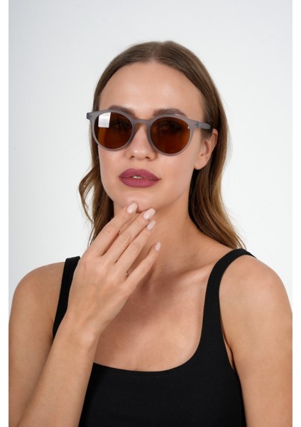 Gri Yuvarlak Unisex Güneş Gözlüğü