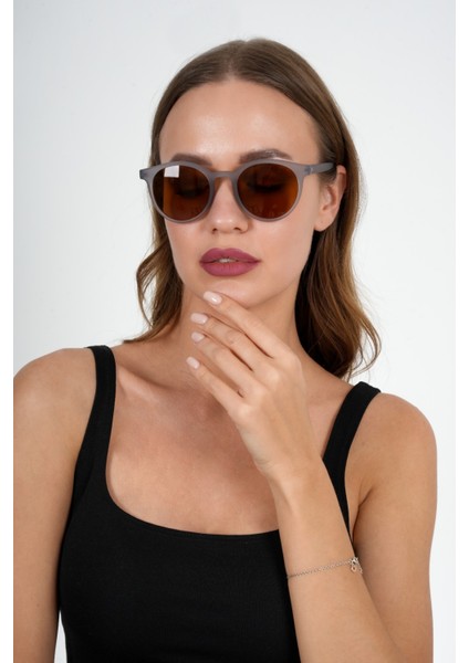 Gri Yuvarlak Unisex Güneş Gözlüğü
