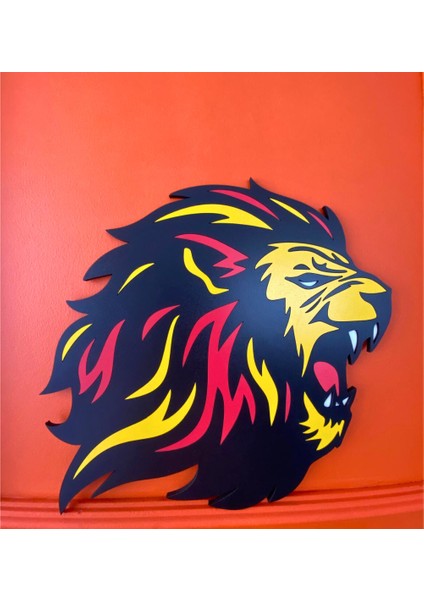 Hediyelik Aslan Temalı Ahşap Kapı Süsü, Duvar Süsü ( Galatasaray Sarı - Kırmızı )