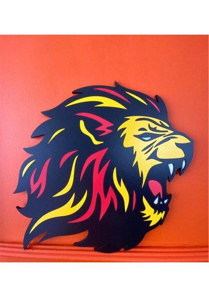 Hediyelik Aslan Temalı Ahşap Kapı Süsü, Duvar Süsü ( Galatasaray Sarı - Kırmızı )