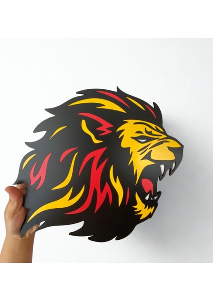 Hediyelik Aslan Temalı Ahşap Kapı Süsü, Duvar Süsü ( Galatasaray Sarı - Kırmızı )