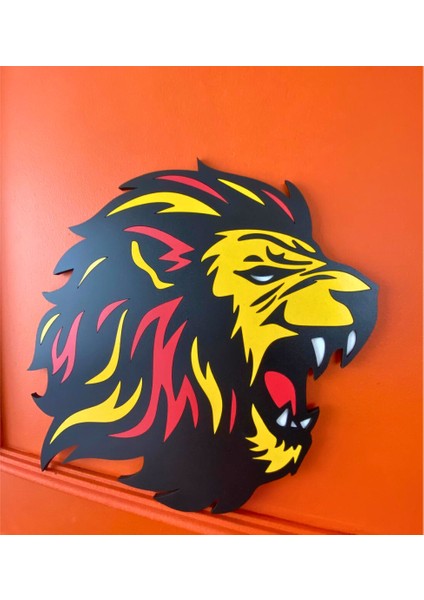 Hediyelik Aslan Temalı Ahşap Kapı Süsü, Duvar Süsü ( Galatasaray Sarı - Kırmızı )