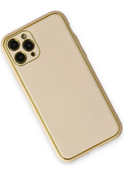 Apple iPhone 11 Pro Max Kılıf Coco Deri Silikon Kapak - Gold Glstd