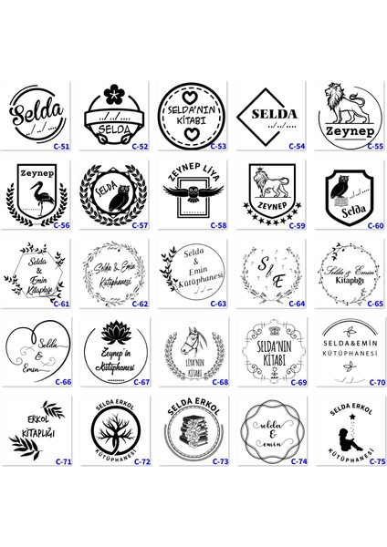 Kişiye Özel Kaşe, Isimli Mühürler, Kitap Mühürleri, Kitap Kaşe C Serisi (100 Model)