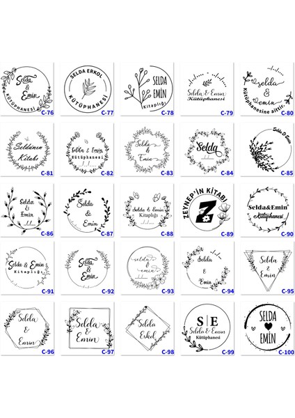 Kişiye Özel Kaşe, Isimli Mühürler, Kitap Mühürleri, Kitap Kaşe C Serisi (100 Model)