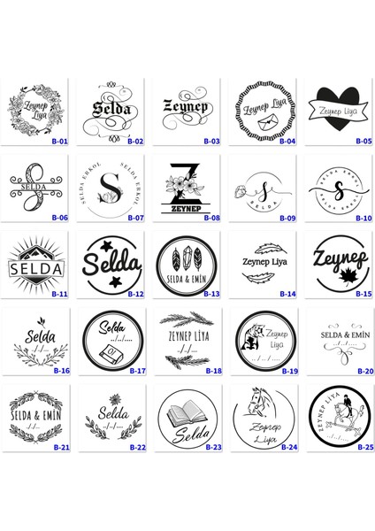 Kişiye Özel Kaşe, Isim Yazılı Kaşeler, Hediyelik Mühürler, Kitap Mührü B Serisi (100 Model)