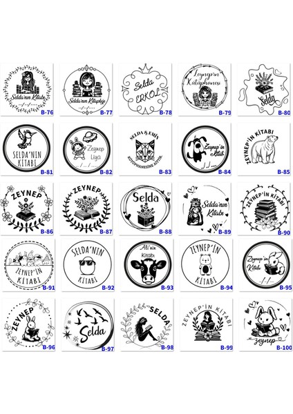 Kişiye Özel Kaşe, Isim Yazılı Kaşeler, Hediyelik Mühürler, Kitap Mührü B Serisi (100 Model)