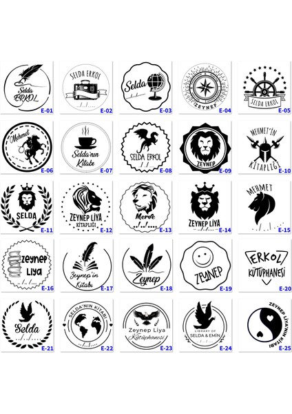 Kişiye Özel Kitap Damgası, Isimli Kaşeler, Hediyelik Kaşe E Serisi (100 Model) fiyatları