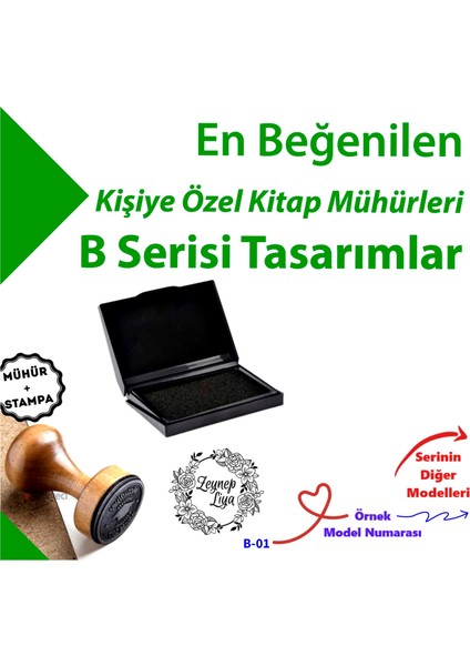 Kitap Mührü, Kitap Kaşesi, Kişiye Özel Hediyelik Mühür, Isimli Mühür B Serisi (100 Model)