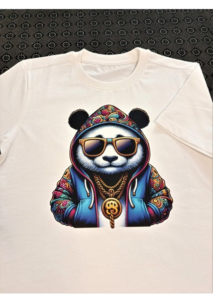 Sevimli Hippop Renkli Panda Baskılı Çocuk Tişörtü