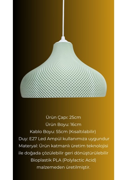 Leila Mint Yeşil Avize Yatak Odası, Mutfak, Oturma Odası Tasarım Tekli Sarkıt Avize (Plastik) E27
