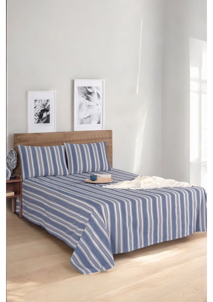 Modern Stripe Çarşaf + Yastık Kılıfı Seti Tek Kişilik Gentletouch Lacivert