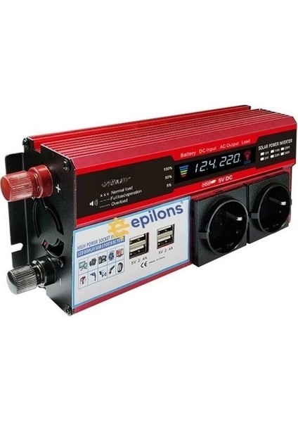 12V 2000W Modifiye Inverter Araç ve Güneş Enerjisi Uyumlu, Çift Usb, Çift Priz ve Çakmaklık Epilons GO5060898684003003262
