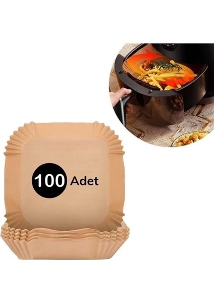 100 Adet Air Fryer Pişirme Kağıdı Tek Kullanımlık Gıda Yağlı Kağıdı Kare Tabak Model