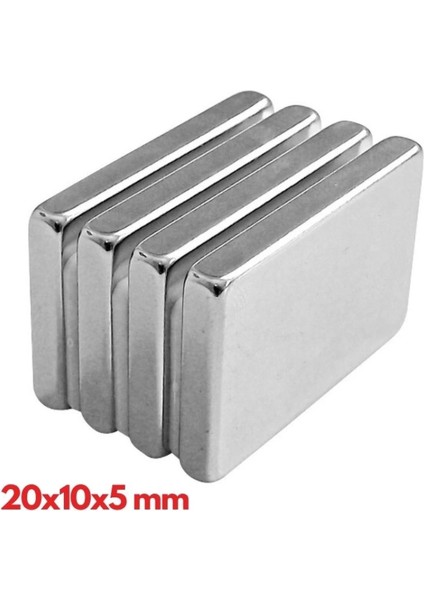 N35 20X10X5 mm Neodyum Mıknatıs 50 Adet, Köşeli, Nikel Kaplamalı Kaliteli ve Dayanıklı Ürün