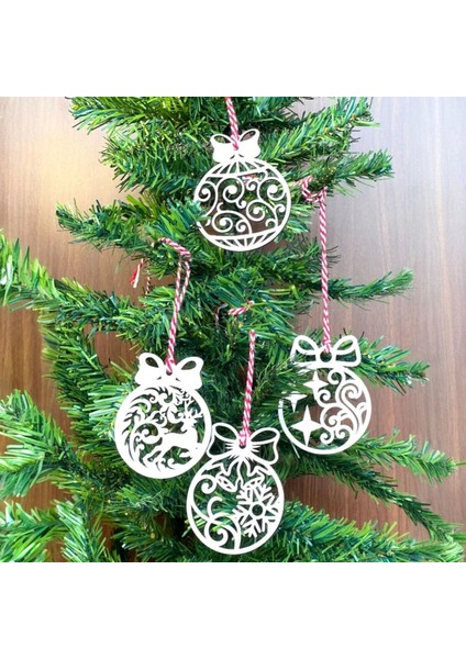 10 Parça Kırmızı Beyaz Ipli Fiyonk Model Ahşap Yılbaşı Ağaç Süsü (4887) fiyatları