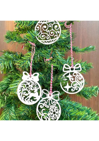 10 Parça Kırmızı Beyaz Ipli Fiyonk Model Ahşap Yılbaşı Ağaç Süsü (4887) modelleri