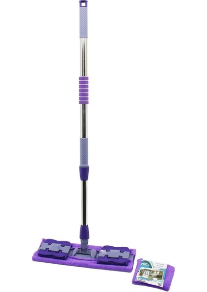 Mandallı Yüzey Temizlik Palet Mop M.fiber Paspas - Yedekli Duvar Silme Mop Metal Uzayan Sap70-107 cm- 360° (4887)